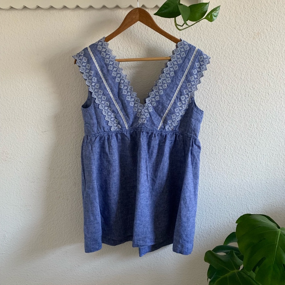 Embroidered blue eyelet top